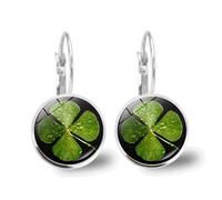 St. Patrick's Day Four Leaf Clover Earring for Women Simple Lucky Drop Dainty Small Dangle Hoop Lucky Irish Shamrock Green Clover Flower Earrings Festival Accessories Good Luck Jewelry, S, Metal, No