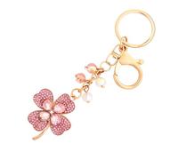 St. Patrick's Day Four Leaf Clover Keychain Rhinestone Car Keys Keychain Lucky Charm for Gifts and Party Decor (Pink)