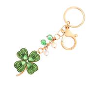 St. Patrick's Day Four Leaf Clover Keychain Rhinestone Car Keys Keychain Lucky Charm for Gifts and Party Decor(Green)