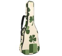 St Patricks Day Four-Leaf Clover on Green and Cream Checkerboard Padded Guitar Bag, Protective Acoustic Guitar Cover Gig Bag for Electric Bass Classical Guitar