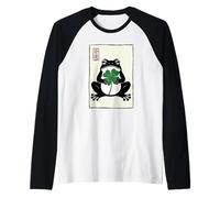 St Patricks Day Frog Lucky Clover Japanese Woodblock Art Raglan Baseball Tee
