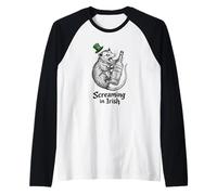 St Patricks Day Funny Opossum Screaming in Irish Whiskey Raglan Baseball Tee