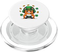 St Patrick's Day Gamer Cat Lucky Shamrock Leprechaun Hat PopSockets PopGrip for MagSafe