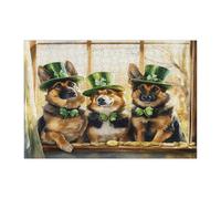 St.Patrick's Day German Shepherd Dog Jigsaw Puzzles for Adults 300 Piece, Window Fun Puppy Wooden Puzzles, Shamrock Pet Printed Decor for Entertainment Creative