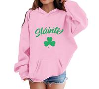St Patricks Day Girls Hoodie with Shamrock Letter Print Soft Long Sleeve Sweatshirt Baggy St. Patrick's Day Shirt Girl with Front Pocket Kids Trendy Festival Clothes Age 3-14 Years Pink