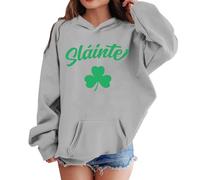 St Patricks Day Girls Hoodie with Shamrock Letter Print Soft Long Sleeve Sweatshirt Baggy St. Patrick's Day Shirt Girl with Front Pocket Kids Trendy Festival Clothes Age 3-14 Years Grey