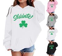 St Patricks Day Girls Hoodie with Shamrock Letter Print Soft Long Sleeve Sweatshirt Baggy St. Patrick's Day Shirt Girl with Front Pocket Kids Trendy Festival Clothes Age 3-14 Years White