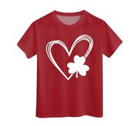 St. Patrick's Day Girls Summer Casual Short Sleeve Crewneck T-Shirt Basic Fit Tee for Everyday Comfort Brick Red