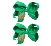 St Patricks Day Glitter Gold Shamrock Hair Bow Clips Irish Lucky Green Clover Print Alligator Barrettes Hairpins for Girls Women St Patty Parade Dress Costume Decoration Accessory Gift 4.3in