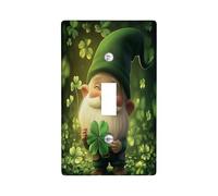 St.Patrick's Day Gnome Decorative Light Switch Cover Wall Plate 1 Gang Single Toggle, Fantasy Leprechaun Shamrocks Electrical Switchplate, Fun Holiday Print Electrical Faceplate