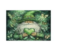 St.Patrick's Day Gnome Jigsaw Puzzles for Adults 300 Piece, Fantasy Leprechaun Shamrocks Wooden Puzzles, Fun Holiday Pattern Decor for Home Entertainment