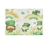 St.Patrick's Day Gnome Jigsaw Puzzles for Adults 300 Piece, Simple Leprechaun Shamrocks Wooden Printed Puzzles, Fun Holiday Pattern Decorations for Entertainment Party