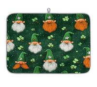 St.Patricks Day Gnomes Green Lucky Leaves Dish Drying Mat for Kitchen Counter,Absorbent Dishes Drainer Mats Washable Dish Drying Pad for Worktop Draining Racks,61x46cm