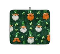 St.Patricks Day Gnomes Green Lucky Leaves Dish Drying Mat for Kitchen Counter,Absorbent Dishes Drainer Mats Washable Dish Drying Pad for Worktop Draining Racks,46x41cm