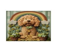 St.Patrick's Day Golden Doodle Dog Jigsaw Puzzles for Adults 1000 Piece, Knitting Puppy Wooden Printed Puzzles, Country Pet Pattern Decor for Home Entertainment