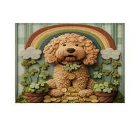 St.Patrick's Day Golden Doodle Dog Jigsaw Puzzles for Adults 500 Piece, Knitting Puppy Wooden Printed Puzzles, Country Pet Pattern Decor for Home Entertainment