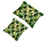 St. Patrick's Day Green Clover Chequered Pattern Pocket Cosmetic Bag, Waterproof Squeeze Makeup Bag No Zipper Self-Closing, Portable Mini Travel Storage for Headphones Jewelry