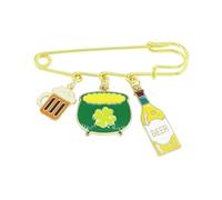 St. Patrick's Day Green Clover Leaf Brooch Pin Irish Shamrock Hat Beer Mug Badge Lucky Decor St. Patrick's Day Dress Accessories, Metal, no gemstone