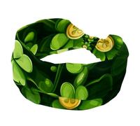 St. Patrick's Day Green Clovers Twigs and Gold Coins Wide Headbands for Women, Yoga Workout Head Bands Wide Elastic Hair Bands for Washing Face Makeup