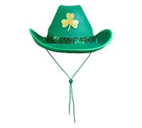 St Patricks Day Green Cowboy Hats for Adults Shamrock Party Irish Hat with Black Belt and String Wide Brim Paddys Day Hat Fancy Dress Costume Accessory Suitable For Stage Performances