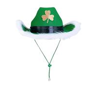 St Patricks Day Green Cowboy Hats for Adults Shamrock Party Irish Hat with Black Belt and String Wide Brim Paddys Day Hat Fancy Dress Costume Accessory Suitable for Stage Performances