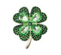 St. Patrick's Day Green Four Leaf Clover Brooch Pin for Women Men Lapel Pin Plated Crystal Lucky Four Leaf Brooch Paddy’s Day Accessories for Blouse Dress Coat St. Patrick's Day Christmas Jewelry Gift