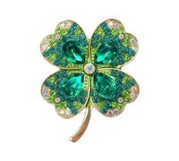 St. Patrick's Day Green Four Leaf Clover Brooch Pin Women Men Rhinestone Leaf Brooch Plated Crystal Lucky Paddy’s Day Lapel Pin Decor Accessories for Blouse Dress Coat St. Patrick's Day Jewelry Gift