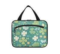 St. Patrick's Day Green Four-Leaf Clover Hanging kit for Travel with Hook, Designer Essentials Bags with Zipper for Men Travel estuche para guardar maquillaje L