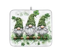 St.Patrick's Day Green Gnomes Leaves Dish Drying Mat for Kitchen Counter,Absorbent Dishes Drainer Mats Washable Dish Drying Pad for Worktop Draining Racks,46x41cm