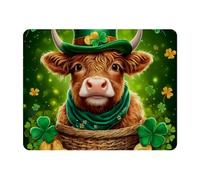 St. Patrick's Day Green Highland Cow Mouse Pad, Aesthetic Rectangle Desk Mat Non-Slip Rubber Base, 2mm Thick, 11x9 Inch, Color366