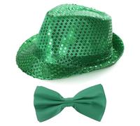 St Patricks Day Green Sequin Fedora/Trilby And Green Satin Bow Tie Set Perfect For Any Irish St Paddys Day Fancy Dress Party For Men And Women (Pack Of 1)