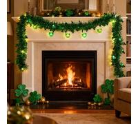 St Patricks Day Green Shamrock Tinsel Garland, LED String Lights with Shamrocks, Lucky Clover Irish Shamrock St Patrick's Day String Lights, for Home Garden Patio Party Decor (4m)