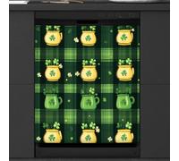 St.patrick's Day Green Tartan Plaid Dishwasher Magnet Cover Sticker for Kitchen Appliance Decor,Reusable Magnetic Refrigerator Covers Fridge Panel Decal