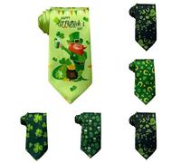 St Patricks Day Green Ties For Men Classic Irish Graphic Pattern Printed Neckties Paddys Day Fancy Dress Tie Funny Fashion Ties Irish Party Favors Parades Decorations for Pub Celebrations