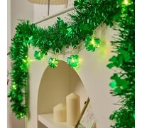 St Patrick's Day Green Tinsel Garland with Shamrock String Lights, St Patricks Day Decorations, Tinsel Garland with Irish Fairy LED Light for Bar Party Celebration, Home & Office (2M 10LED Lights)