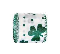 St. Patrick's Day Grosgrain Ribbon - Shamrock Craft Ribbon Roll | Clover Printed Craft Ribbon, St Patrick's Day Decor Grosgrain Ribbon, Polka Dot Cloth Ribbon, Grosgrain Ribbon P
