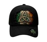St. Patrick's Day Hat for Men & Women, Shamrock Hat with Funny Clover Print, Happy Irish Shamrock Trucker Cap, Embroidered Adjustable Clover Baseball Cap, black, 6 3/4