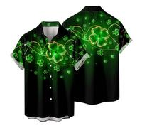 St Patricks Day Hawaiian Shirts for Men Clover Short Sleeve Summer Regular Fit Cotton Shirt Button Down Hawaiian Holiday Tops Cool Irish Shirts Saint Paddy Day Outfits Mexican (D4 Dark Green,5XL)