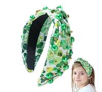 St. Patrick's Day Headband for Women - St. Patrick's Day Headband Knot Clover Headband - Shamrock St. Patrick's Day Headband Green Shamrock Decorative Crystal Rhinestone Knot Headband for Hair