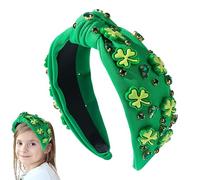 St. Patrick's Day Headband - Irish Accessories Knotted with Rhinestones - Green Clover Headband for Women and Girls Daily Party Makeup