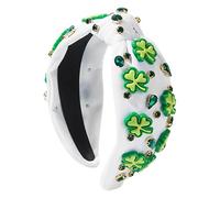 St. Patrick's Day Headband - Knotted Accessory with Irish Clover Rhinestone Hair Styling Tool | Green Shamrock Headband for Women Girls | Daily Use Makeup Party Christmas Thanksgiving St
