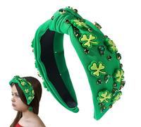 St Patricks Day Headband - luckyy Clover Motif and Radiant Crystals, Shamrock Headband, Rhinestone Shamrock Accessories | Irish Headbands for Holiday Celebrations or Casual Use