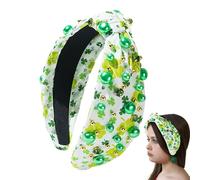 St Patrick's Day Headbands for Women | Knotted Clover Headband - St. Patrick's Day Headband Green Shamrock Headband Embellished Crystal Rhinestone Headband for Irish Holiday Hair Accessory