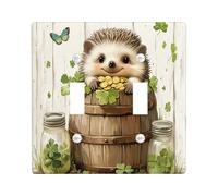 St.Patrick's Day Hedgehog Decorative Light Switch Cover Plate 2 Gang Double Toggle, Rustic Fun Animal Electrical Switchplate for Room, Farmhouse Country Switchcover Switchplate