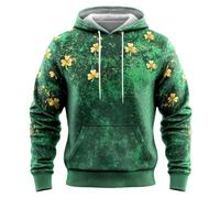 St Patrick's Day Hooded Sweatshirt Irish Green Graphic Pullover Casual Fleece Jacket for Holiday Celebration Men’s Activewear (Green, L)