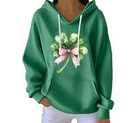St.Patrick's Day Hoodie for Women Green Shamrock Bow Tie Graphic Sweatshirt Ladies Crew Neck Long Sleeve Pullover Plus Size Irish St Paddys Day Costume (Green, XXXL)