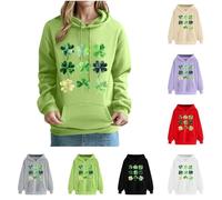 St Patricks Day Hoodie for Women UK Clearance, Ladies Green Shamrock Jumper Lucky Clover Sweatshirt, Long Sleeve Pullover Drawstring Shirt with Pockets Blouse Casual Loose Sweater Irish St Pattys Tops