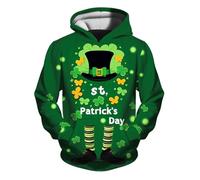 St Patricks Day Hoodie Kids 3D Cartoon Print Pullover Long Sleeve Soft Boys Girls Hooded Sweatshirt with Pocket for Irish Festival Everyday Cosy Parade Fun (Green,18-24 Months)