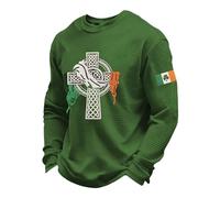 St Patricks Day Hoodie Men Cute Irish Lucky Big and Tall Sweatshirts Long Sleeve Crew Neck Pullover Shirts Lightweight Casual Basic Jumpers Tops St Patricks Day Fancy Dress (B2 Green,L)