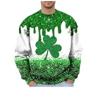 St Patrick's Day Hoodie Men Lucky Shamrock Clover Print Fleece Crewneck Sweatshirts Pullovers Round Neck Long Sleeve Jumper Sweater for Sports & Workwear Shamrock Clover Shirt (D4 Green,XL)